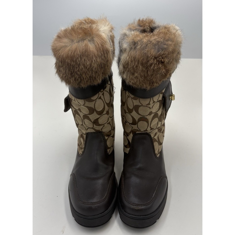 Coach Women's Kimberly Signature C Leather Fabric Fur Trim Winter Boots Brown 7M - Picture 5 of 9